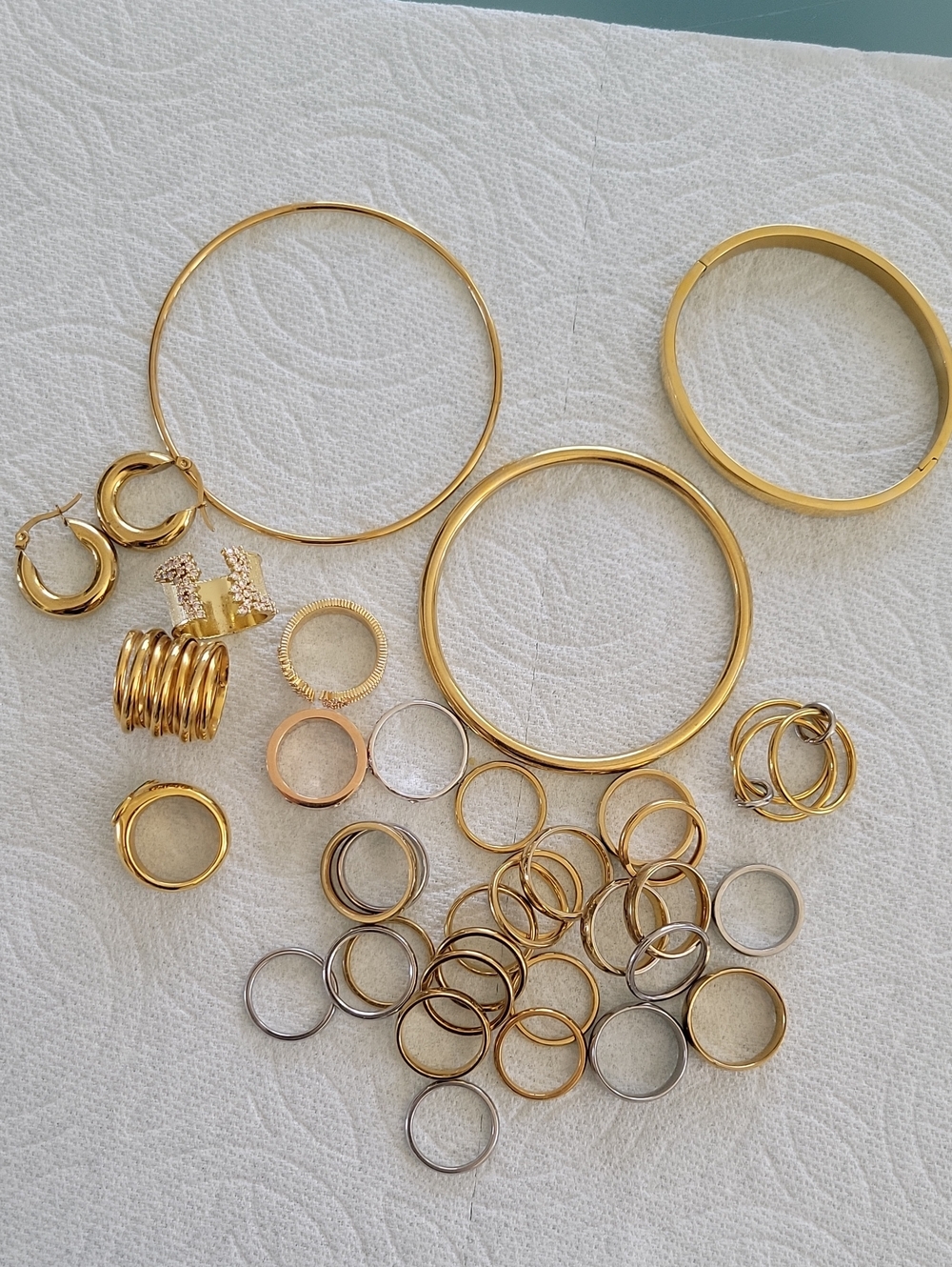 Gold Silver Tone Jewelry Set Bracelet Rings Earrings Ring Bands Stainless Steel